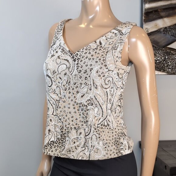 💠Xscape By Joanna Chen Formal Sleeveless Top Womens Size Large Embellished Gold - Picture 4 of 9
